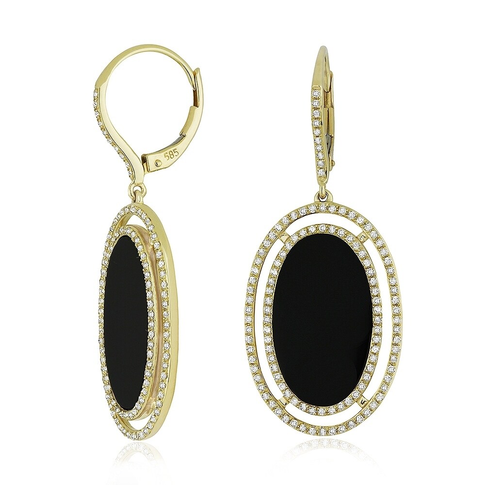 Jewel Tie 14k Yellow Gold Simulated Onyx Oval Dangle Earrings 11mm x 31mm Jewel Tie 14k Yellow Gold Simulated Onyx Oval Dangle Earrings 11mm x 31mm